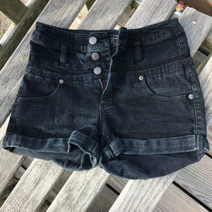 Masai Black Hi Rise 3 Button Jean Shorts sz 27 EUC